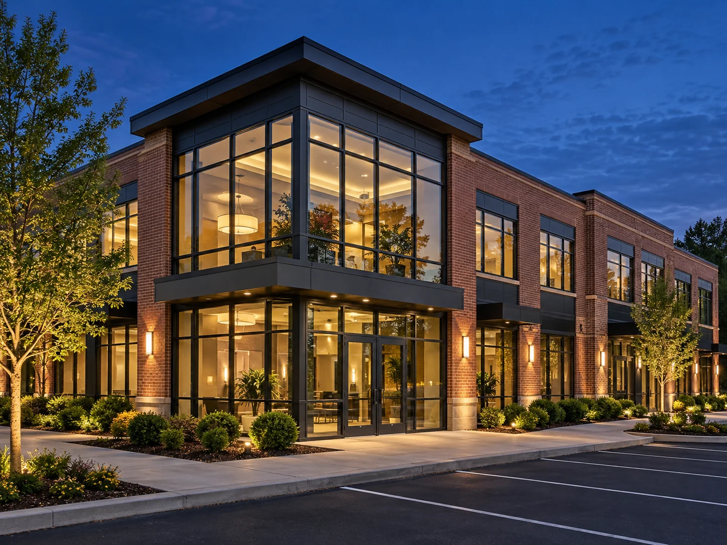 Commercial architecture at dusk